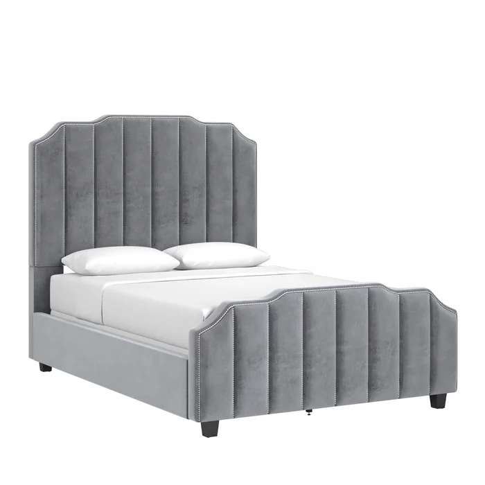 Chareau Velvet Upholstered Nailhead Bed by iNSPIRE Q Bold