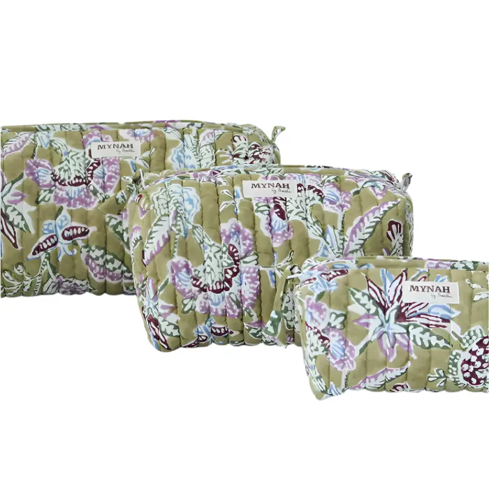 Chartreuse Floral Cosmetic Bag