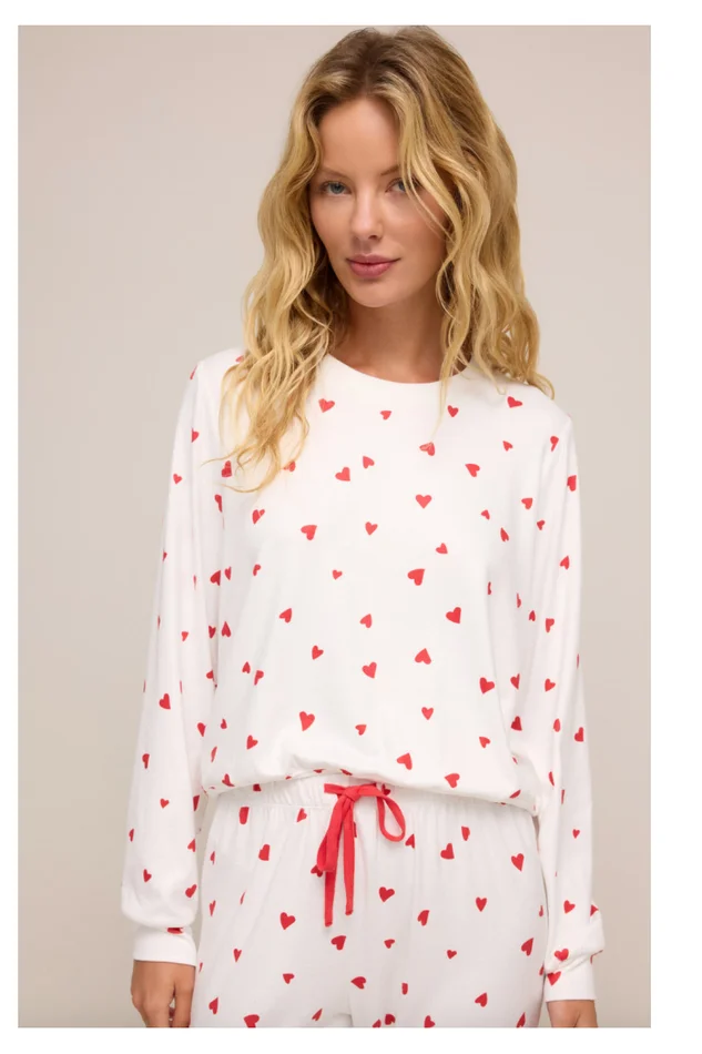 CLASSIC HEART PAJAMA SET(LS TOP/SHORTS)