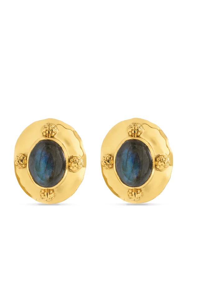 Cleopatra Oval Stud Earrings – Gold/Blue Labradorite