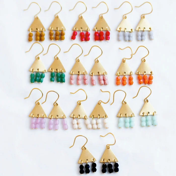 Colorful Triangle Geometric Earrings with Beaded Fringe