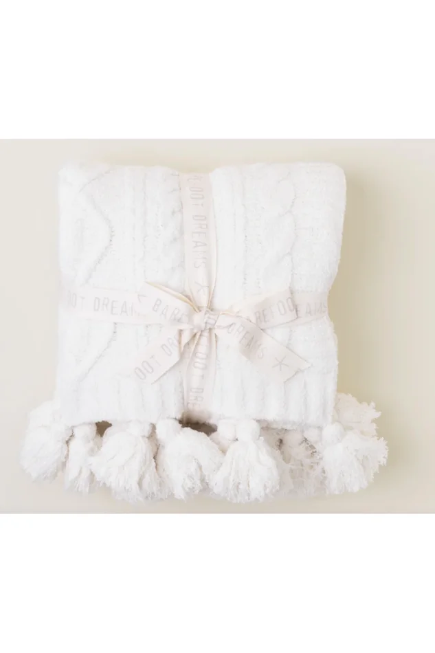 COZYCHIC CABLE THROW W/TASSEL CREAM