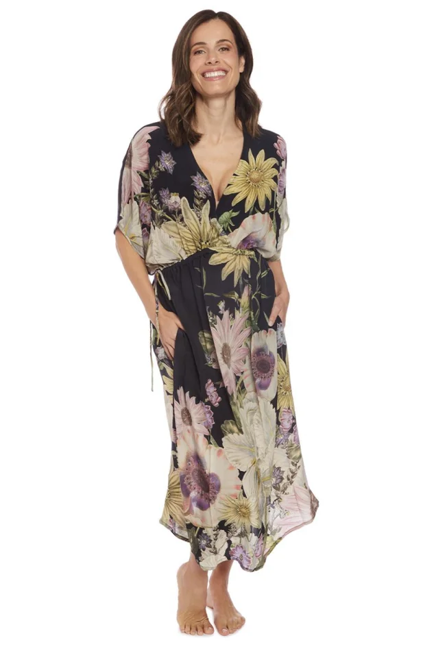 DAISY PRINT BLACK STRING DRESS