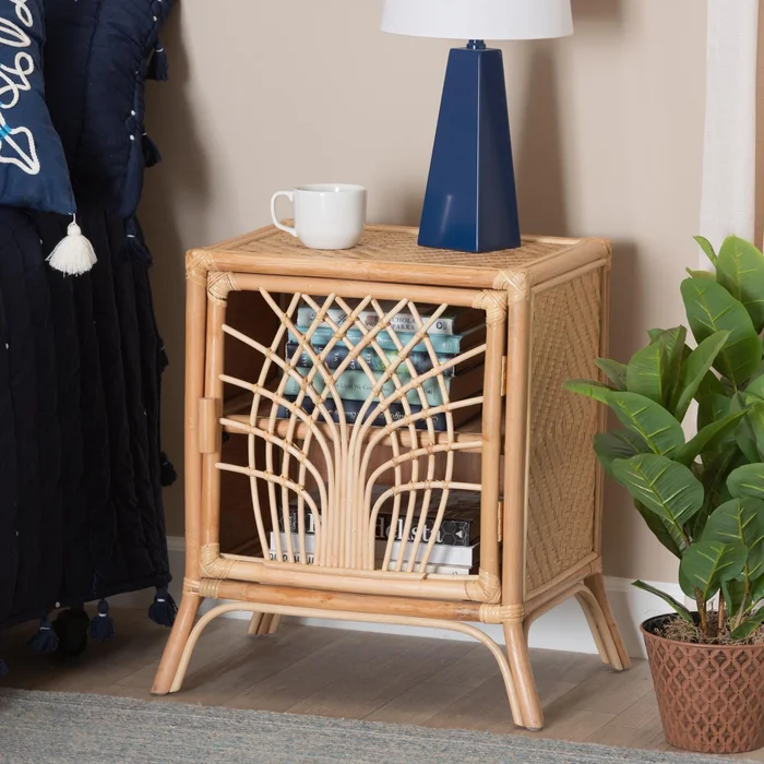 Danna Modern Bohemian Natural Brown Rattan Nightstand