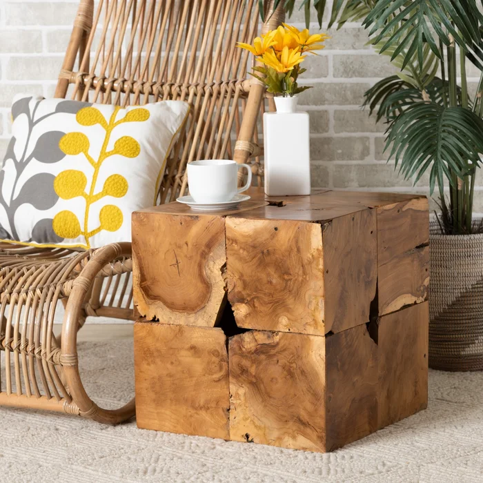 Eldora Rustic Transitional Natural Brown Teak Root End Table