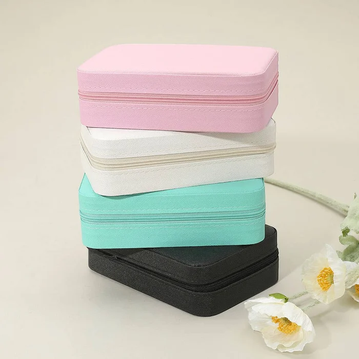 Faux Leather Portable Jewelry Box: Pink