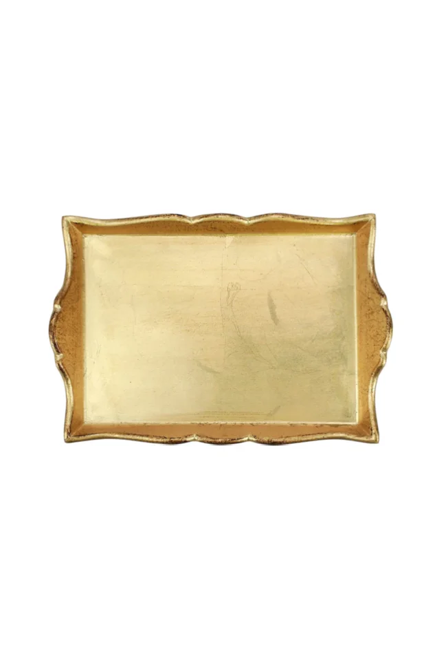 FLORENTINE WOOD ACCESSORIES GOLD HANDLED SM RECTANGULAR TRAY
