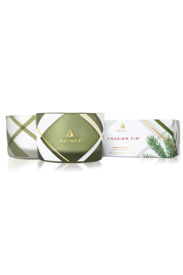 FRASIER FIR FROSTED PLAID POURED CANDLE SET