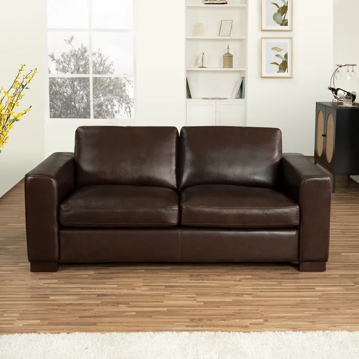 Genuine Leather Loveseat Sofa – Ultimate Comfort, Mid-Century Living Room Loveseat, Modern Small Couch with Sturdy Block Legs