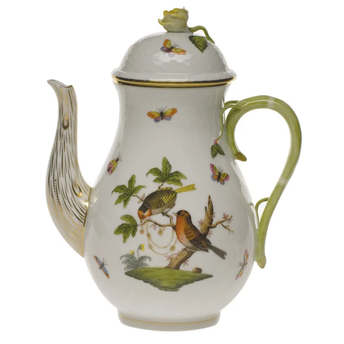 Herend Rothschild Bird Coffee Pot With Rose