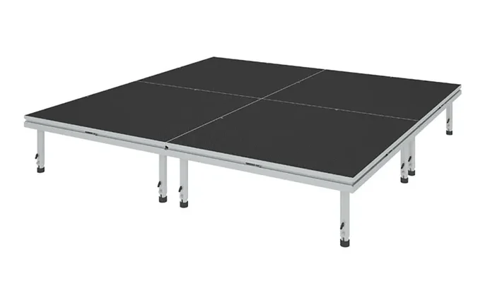 IntelliStage QLDRUM6X6I, 4 QuickLock 6’x6′ Stage Panel DJ Package with Telescopic Legs