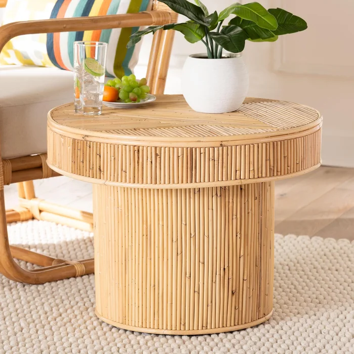 Iryna Modern Bohemian Natural Rattan End Table