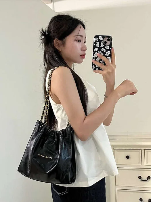 JILLSTUART Black Drawstring Chain Shoulder Bag S