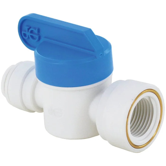 John Guest Shut-Off Valve Polypro Female NPTF – 3/8 Tube x 3/8 NPTF Female
