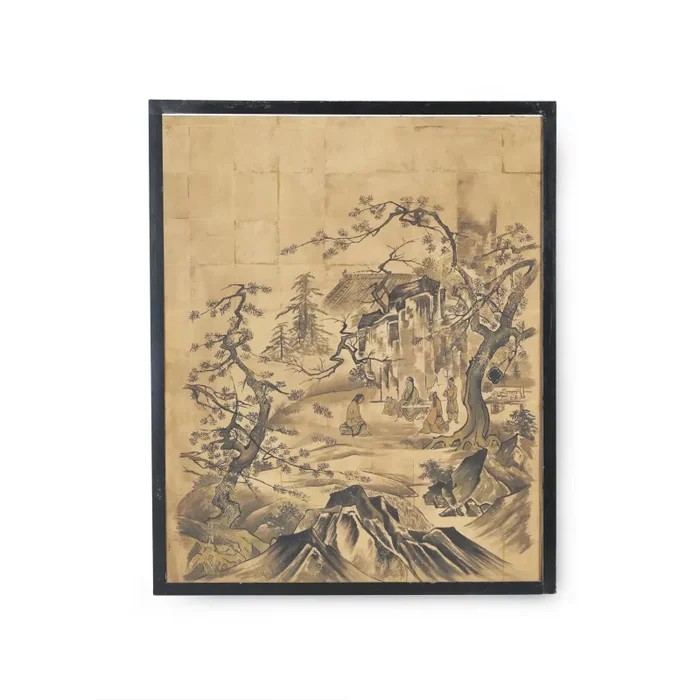 Large Black / Tan Chinese Watercolor Wall Art w/ Frame (2 / 4)