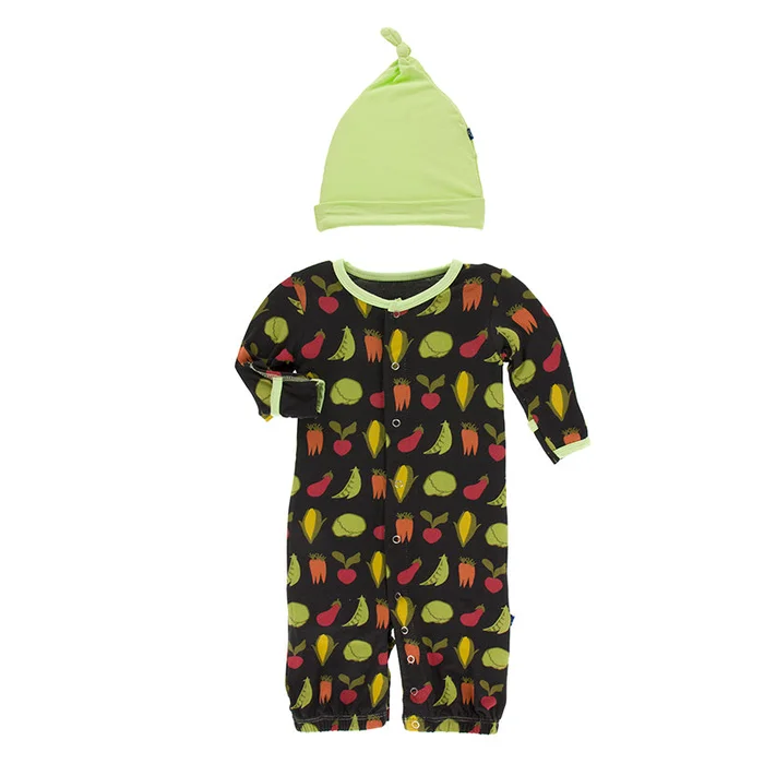Last One – 3/6 Months: Converter Gown with Hat – Zebra Garden Veggies
