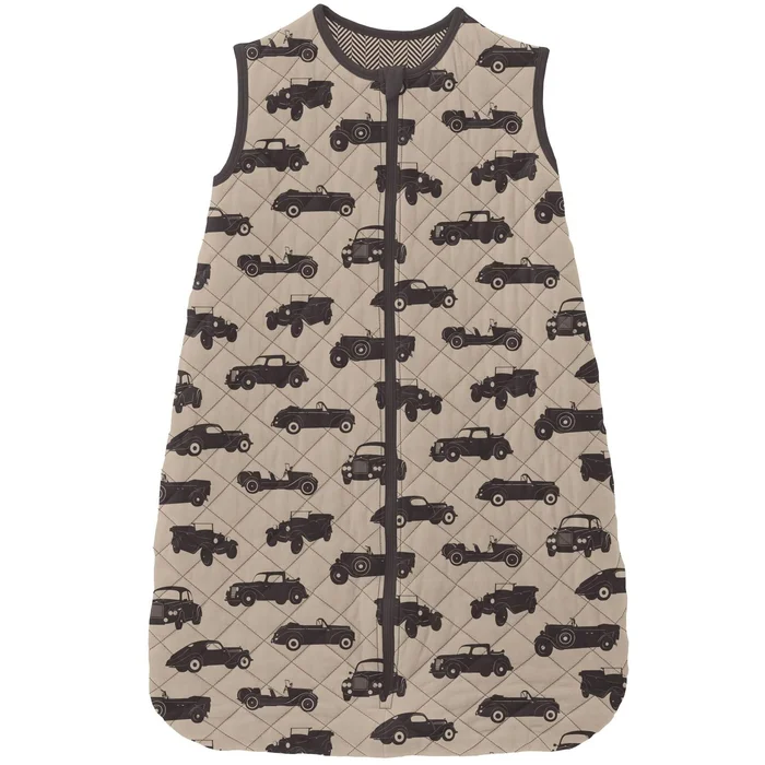 Last One – Size 0/6 Months: Quilted Sleep Sack – Burlap Vintage Cars