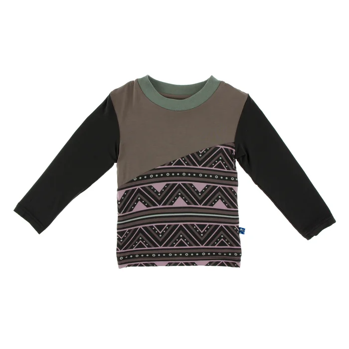 Last One – Size 2T: Diagonal Color Block Tee (Long Sleeve) – African Pattern