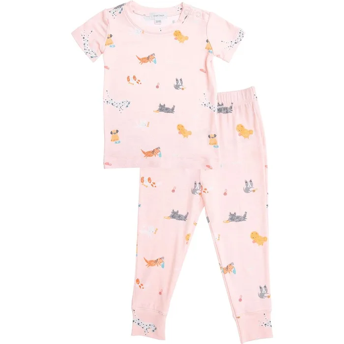 Last One – Size 4T: 2 Piece Pajamas (Short Sleeve) – Puppy Play Pink