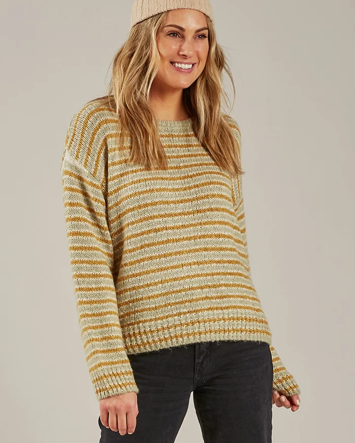 Last One – Size Large: Aspen Sweater (Adult) – Agave / Gold stripe