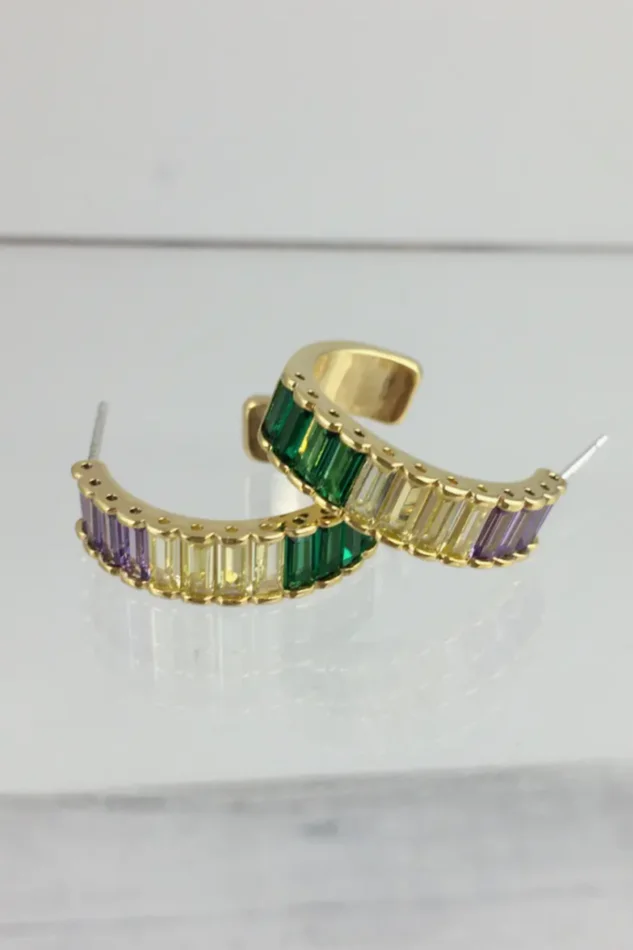 MARDI GRAS DAINTY GEMSTONE HOOP EARRINGS