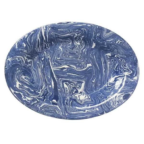 Mariposa Marble Ceramic Oval Platter, Cobalt