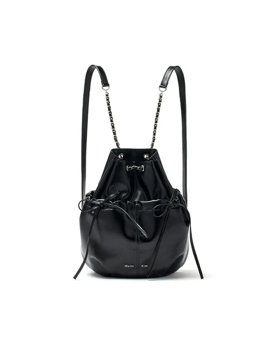 Matin Kim DRAW STRING RIBBON BACK PACK IN BLACK