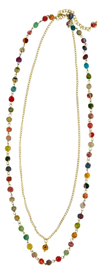 Necklace – 28″ Handcrafted Upcycled Cloth Beads 28″