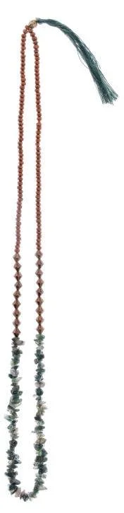 Necklace – Stone Chip + Wood – Moss Agate