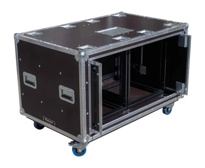 Odyssey OPSR2X12U483032WBRN, Professional Dual 12U Brown Hex Board Slam Rack with Caster Wheels