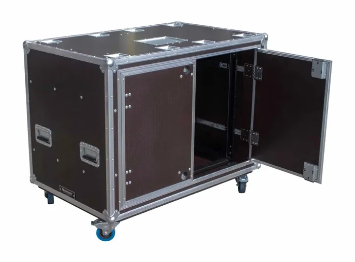 Odyssey OPSR2X16U483039WBRN Professional Dual 16U Brown Hex Board Slam Rack with Caster Wheels