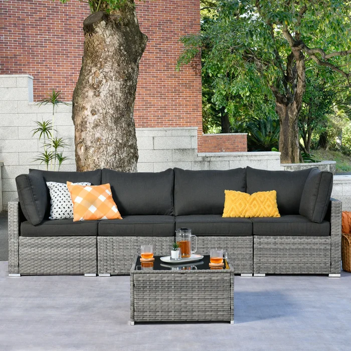 OVIOS Deep Seat Wicker 5-piece Sectional Set