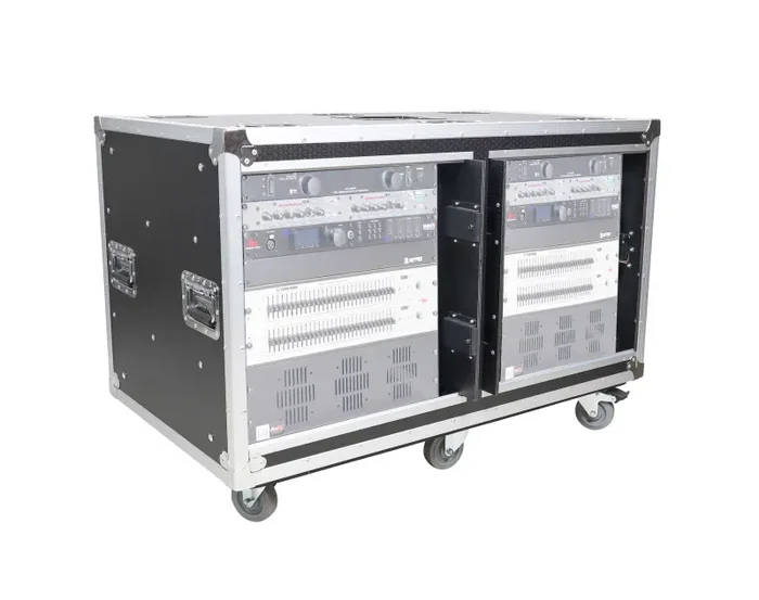 ProX XS-2X12USLAM24, 2X12U Deep Vertical Shock Mount Rack Case with Sliding Doors and 6 Caster Wheels – 24 Feet