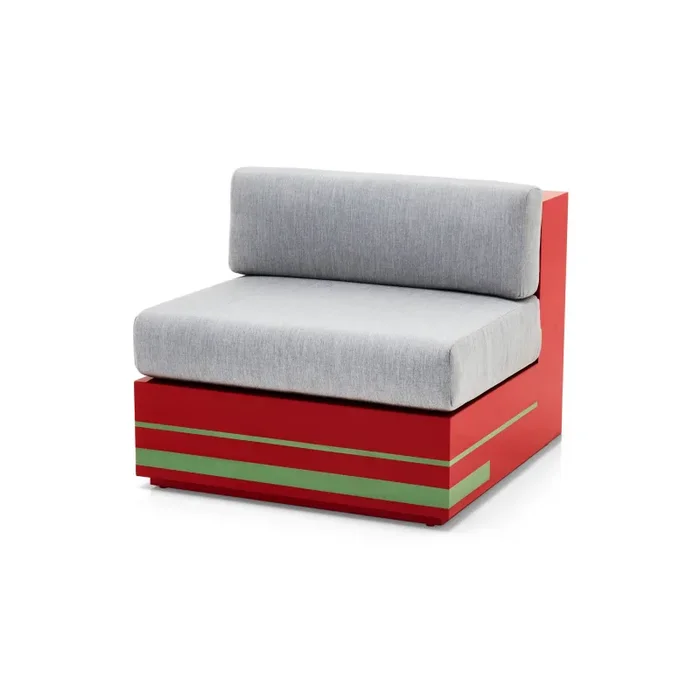 Red and Green Platform Chair with Cushions