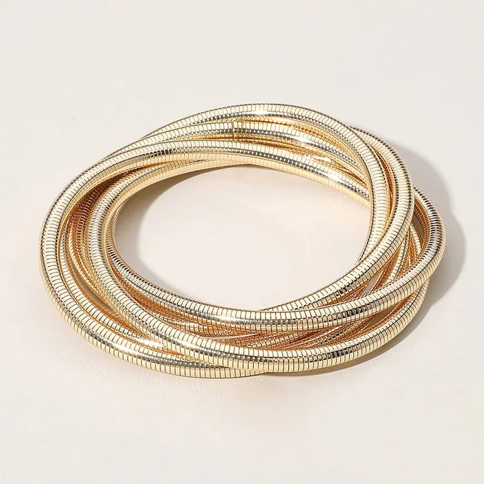 Ribbed Metal Twisted Stretch Bangle Bracelet : Gold