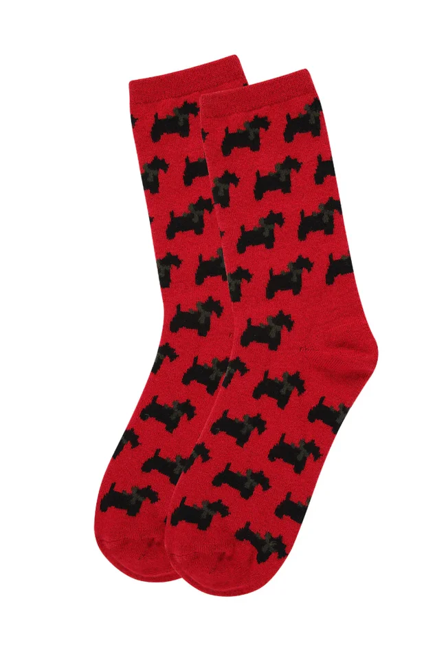 Ribbon Collar Dog Cashmere Blend Crew Sock