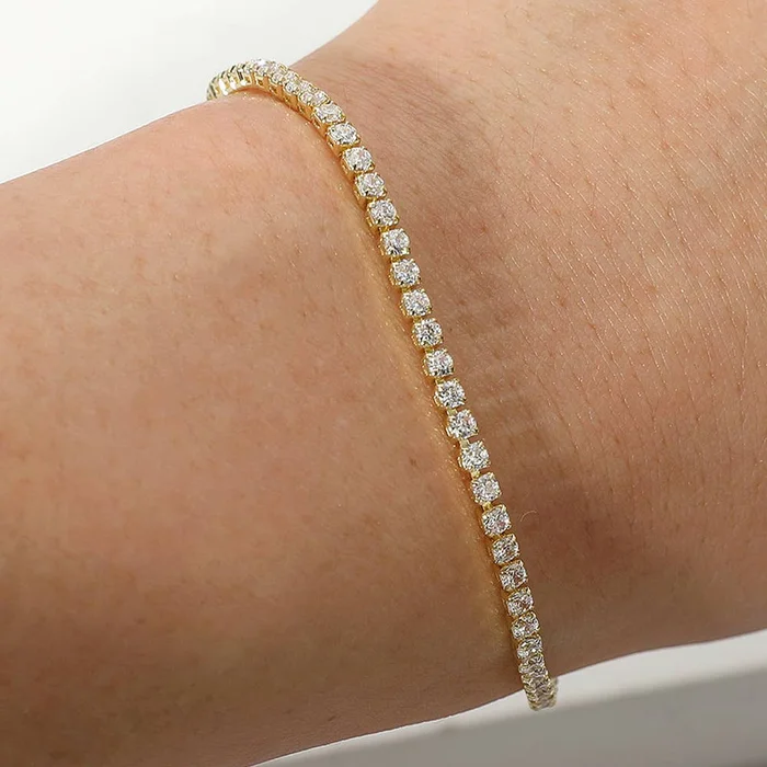 Round CZ Tennis Pull Tie Adjustable Bracelet: Yellow Gold
