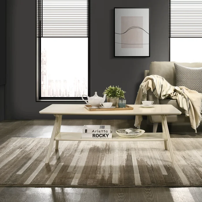 Roundhill Furniture Arona Mid-Century Modern Wood Coffee Table with Shelf