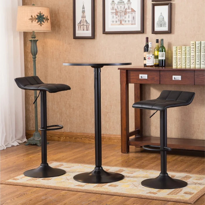 Roundhill Furniture Belham Black Metal Bar Table and Adjustable Swivel Stools 3-piece Set