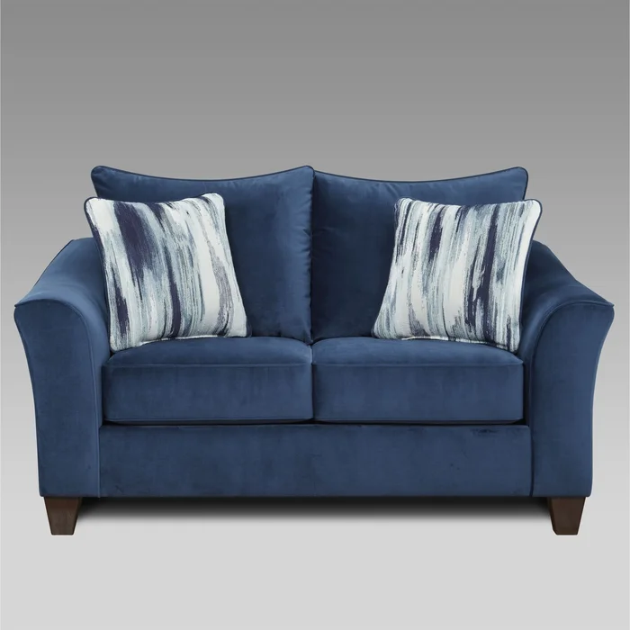 Roundhill Furniture Camero Fabric Pillowback Loveseat in Navy Blue