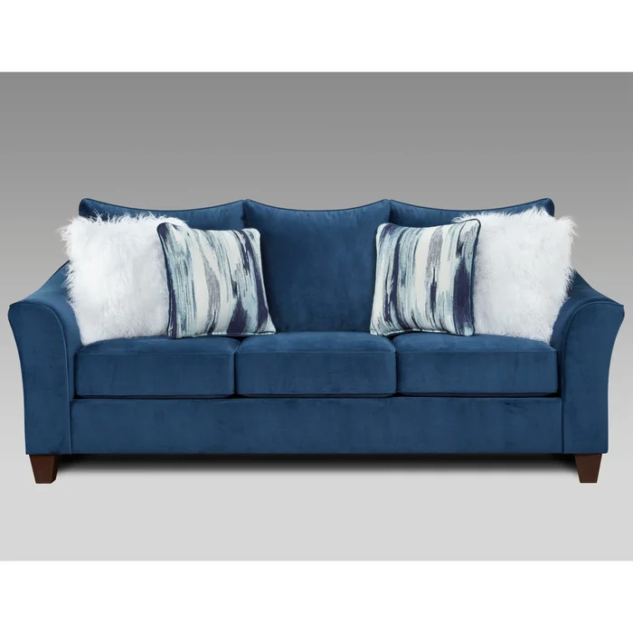 Roundhill Furniture Camero Fabric Pillowback Sofa in Navy Blue