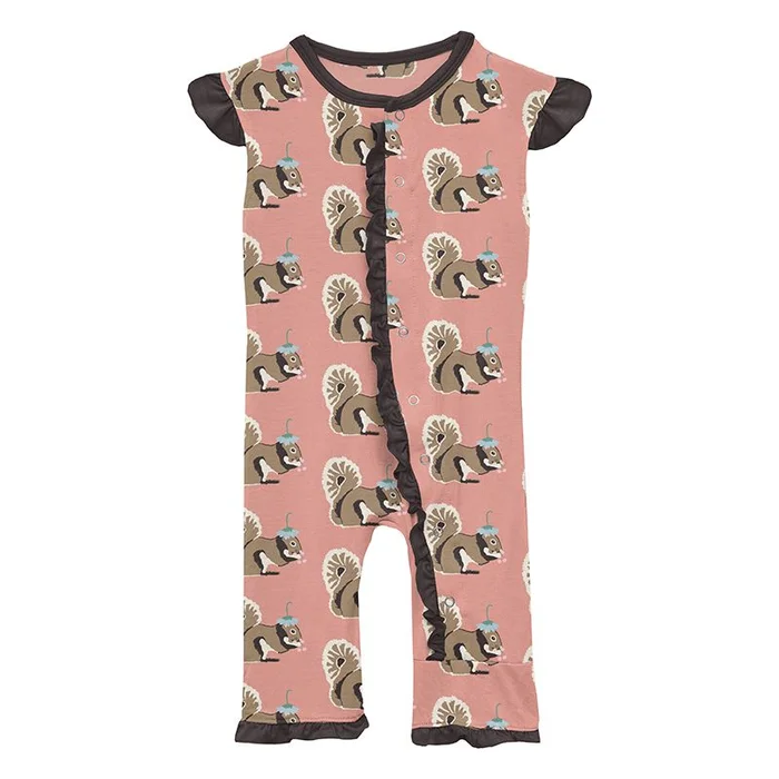 Ruffle Tank Romper – Blush Squirrel with Flower Hat