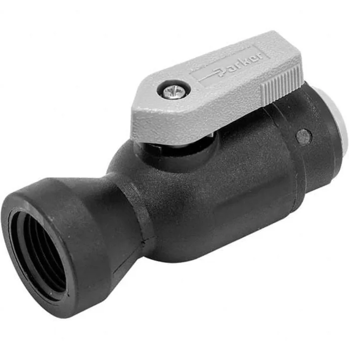 Shut-Off Ball Valve Polypropylene Black with Grey Lever – 3/8 QC x 3/8 NPTF