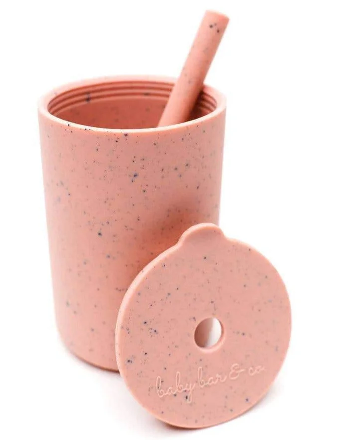Silicone Cup With Straw – Dusty Pink Speckled