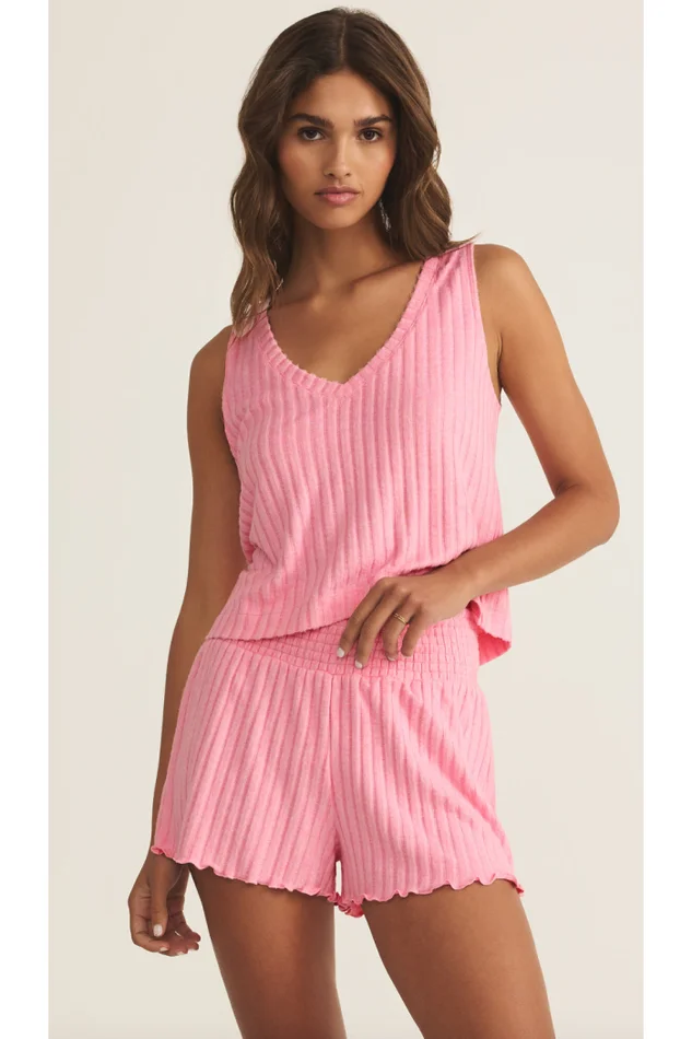 SLOANE V-NECK/DAWN SMOCKED RIB SHORT