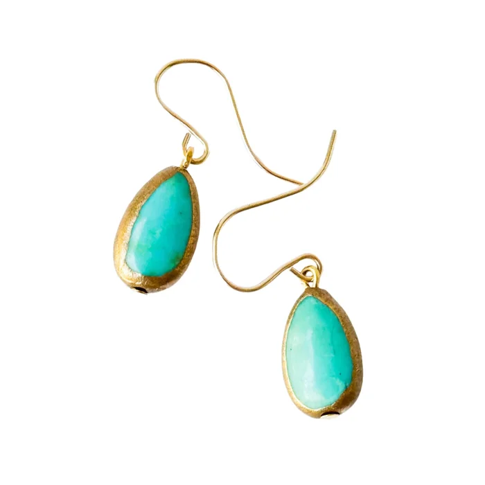 Small Authentic Turquoise Teardrop dipped in gold Earrings