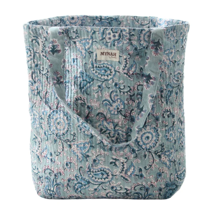 Small Dusty Blue Floral Print Reversible Laptop/Tote Bag