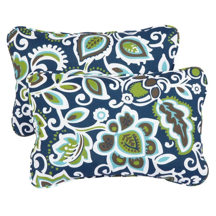 Sorra Home Floral Navy Corded 13 x 20 inch Indoor/ Outdoor Throw Pillows (Set of 2)