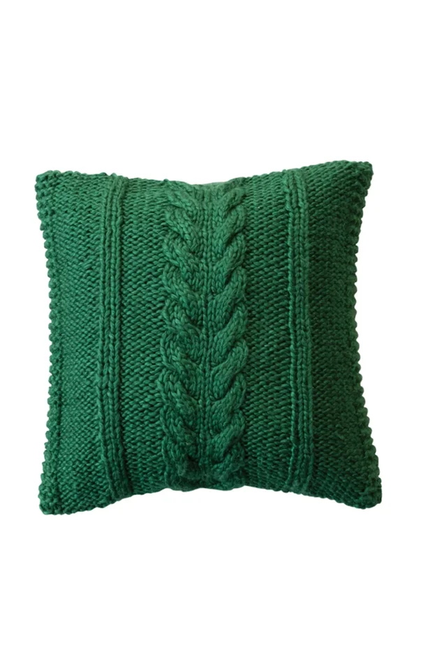 Square Hand-Woven Acrylic & Cotton Slub Cable Knit Pillow 20″