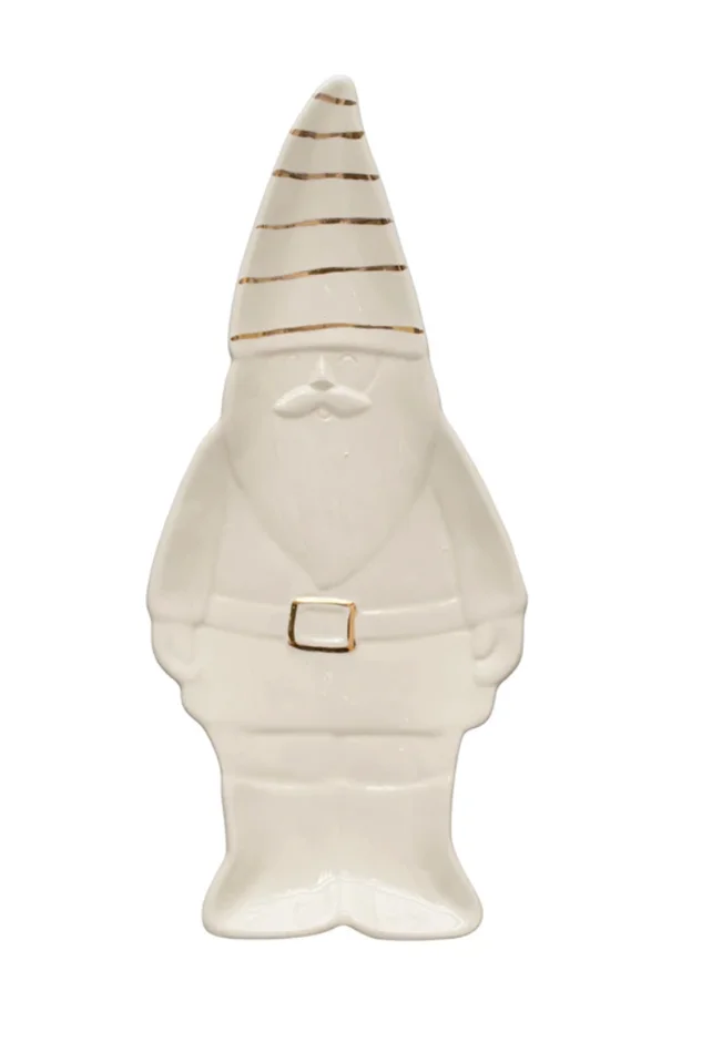 STONEWARE GNOME PLATE W/GOLD STRIPES